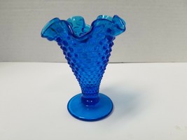 Vintage Fenton Hobnail Blue Ruffle Jamestown Transparent Vase 4&quot; High - £15.02 GBP