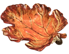 Fall Leaf with Acorn Candy Dish Bowl Autumn Orange Ceramic Beautiful - £38.93 GBP