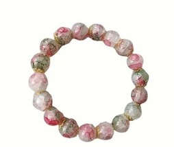 Cherry Blossom Glass Beaded Bracelet, Stretch Pink/multicolor - $11.87