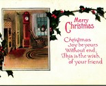 Agrifoglio Nonno Orologio Caminetto Interno Merry Natale Joys 1920 Carto... - $7.12