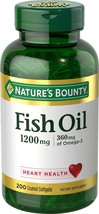 Nature&#39;s Bounty Fish Oil, Supports Heart Health, 1200 Mg, 360mg Omega-3, 200 Odo - £38.27 GBP