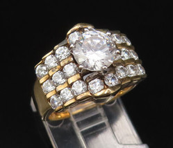 925 Silver - Vintage Gold Plated Sparkly Cubic Zirconia Ring Sz 6 - RG25990 - $38.49