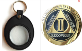 1 - 45 Year Elegant Black Gold AA Medallion &amp; Silicone Keychain Holder - £15.13 GBP