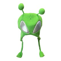 Spirit Halloween Alien Beanie Hat – Green Knit with Silver Eyes &amp; Bendab... - $17.00