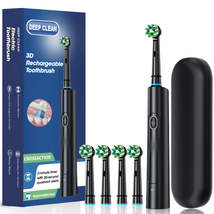 Rotating Electric Toothbrush Black White for Adults with 4 Brush Heads D... - £28.45 GBP+