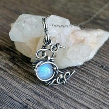 Lucky Stone-Bohemian Vintage Moon Necklace Pendant-Leaf Rattan Wrapped M... - £30.96 GBP