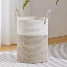 Viposco Large Laundry Hamper, Tall Woven Rope Storage Basket, 58L White &amp; Brown - £35.39 GBP