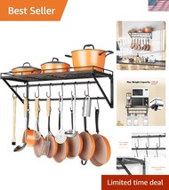 Elegant 31 Inch Wall-Mounted Pot Rack with 14 Hooks - Space-Saving Kitch... - $74.99