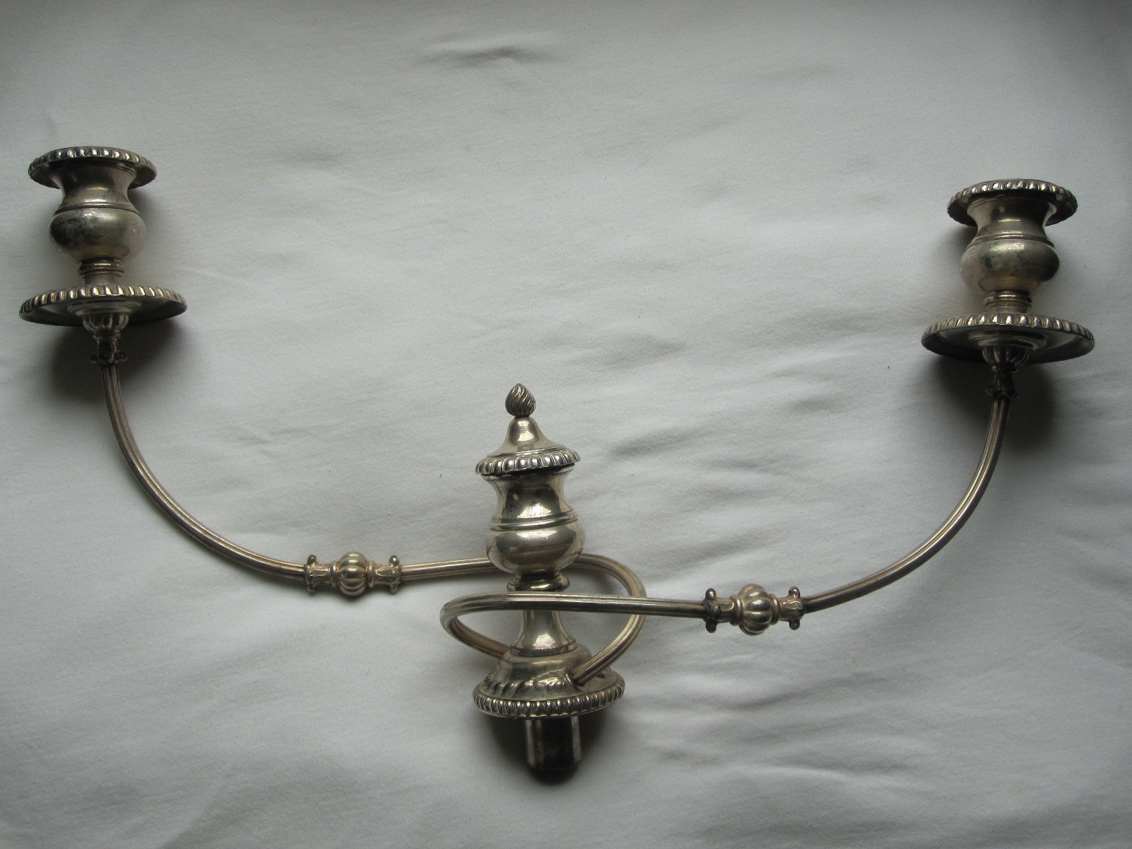old Large Silverplated Candelabra: Twisted double candle w/ Centerpiece