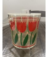Vintage HJ STOTTER Painted Acrylic Red Tulip Ice Bucket Barware Floral - $34.67 CAD