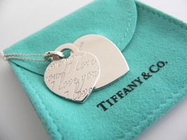 Tiffany &amp; Co Heart I Love You Necklace Silver Double Pendant Charm Chain Gift - £312.96 GBP