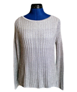 WHBM Silver Metallic/White Chiffon Long Sleeve Split Back Sweater ~XS~ - £8.32 GBP