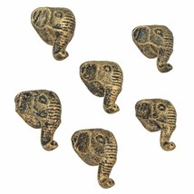 Set of 6 Antique Gold Finish Cast Iron Elephant Head Cabinet Knob Drawer Pulls - £15.45 GBP
