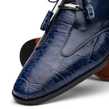 Anzio Genuine Alligator and Calfskin Leather Dress Derby's Shoes Blue Jeans image 4