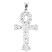 3.5&quot; Huge Ankh Cross Jesus Pendant Charm Diamond Cut Solid 925 Sterling Silver - £220.06 GBP