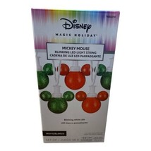 Disney Magic Holiday Glitter Mickey Blinking Red &amp; Green LED String Lights Gemmy - £35.96 GBP