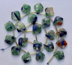 Natural , 19 pieces Multi gemstone  Smooth leaf like  Briolette beads, 15x18 mm  - £54.92 GBP