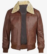 Mens Genuine Leather Shearling Aviator Cognac Bomber leder Jacket  Vinta... - $199.17+