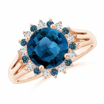 ANGARA London Blue Topaz Triple Shank Ring with Alternating Halo - £999.57 GBP