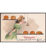 Halloween Postcard Girl Bobbing Apples - Artist Signed H.B. Griggs (HBG) - £23.40 GBP
