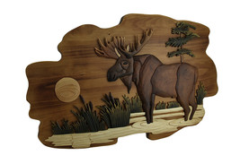 Zeckos Sunrise Moose Rustic Hand Crafted Wooden Wall Hanging 23 in. - £93.02 GBP