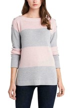 Vince Camuto NWT WM S Soft Pink Gray Boat Neck Button Shoulder Stripe Sweater - $48.37