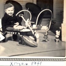 Christmas 1941 Boy Husky Wagon Duck Mickey Mouse Original Vintage Photograph - £10.01 GBP