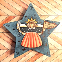 Memory Box Peace On Earth Patriotic Angel Hand Painted Paper Mache Star Shaped - £18.32 GBP