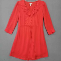 H&amp;M Women Dress Size 6 Red Tomato Midi Ruffles Dressy Pleats Delicate 3/4 Sleeve - £9.59 GBP