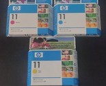 Genuine HP 11 Inks Cyan Magenta Yellow C4836A C4837A C4838A OEM Lot of 3 - £21.48 GBP