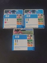 Genuine HP 11 Inks Cyan Magenta Yellow C4836A C4837A C4838A OEM Lot of 3 - £21.39 GBP