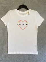 NWT Victoria&#39;s Secret PINK T Shirt Floral Heart Love White Short Sleeve,... - £11.68 GBP
