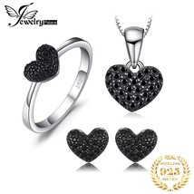 Heart Love Natural Black Spinel 925 Sterling Silver Ring Pendant Necklace Stud E - £40.55 GBP
