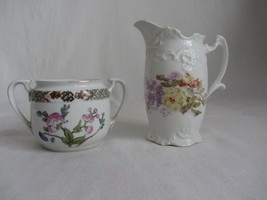 Vintage Porcelain Sugar Bowl Noritake Nippon &amp; Creamer Floral Embossed - £13.13 GBP