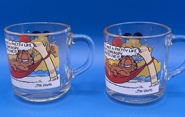 Vintage 1978 McDonald&#39;s Garfield Glass Coffee Tea Mugs With Handle Lot Of 2 Used - £12.39 GBP