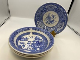 Set 4 Spode Blue Room Collection Willow &amp; Floral Lg 8&quot; Bowls - £111.90 GBP
