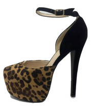 Faux Suede Leopard Cheetah Ankle Strap Platform Closed Toe Pumps Heels S... - $19.40