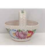 Vintage small ceramic basket with handpainted bright color flowers Easte... - $19.75