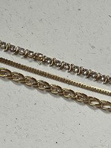 Lot of Goldtone Curb Link w Clear Rhinestone &amp; Flat Snake Chain Bracelet – - £8.89 GBP