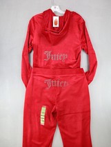 New Juicy Couture Velour Bling Tracksuit Hoodie Pant Coco Red Size Large Set - £73.40 GBP