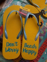 NEW Women Yellow Tropical Fashion Rubber Sandals BEACH HAPPY Flip Flop sz S 5/6 - £2.34 GBP