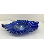 Lavorazione Arte Murano Italy Cobalt Blue Encased Art Glass Ruffle Bowl - $50.45