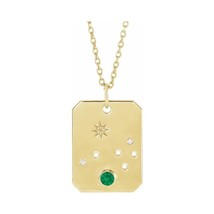14k Yellow Gold Aries Zodiac Constellation Emerald and Diamond Necklace - £653.16 GBP