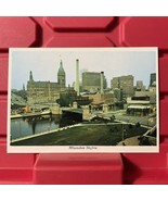 Milwaukee Wisconsin Skyline Twilight View  Postcard Plastichrome Unused Vtg - £6.80 GBP