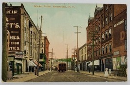 Amsterdam NY Market Street Stores Bowling Trolley 1910 to Erie Penna Postcard S4 - £6.27 GBP