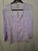 Lucky Brand Womens Boho Lilac Peasant Top 3/4 Sleeve Tie Neck Floral Sz L NWT - £15.58 GBP