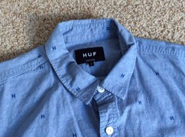 HUF Men&#39;s SMALL Casual Denim Blue Button Down Shirt with the HUF H - £14.17 GBP