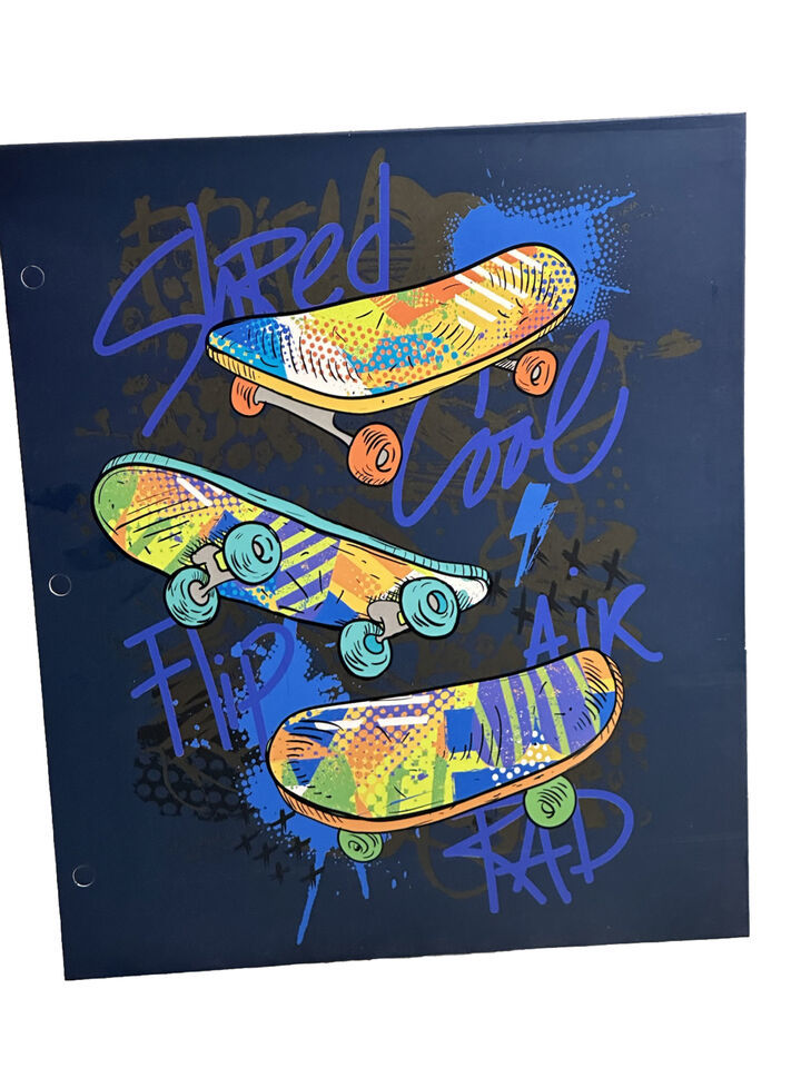 Skates Pattern On Blue 2-Pocket Paper Folder 12x10” Top Flight - $8.79