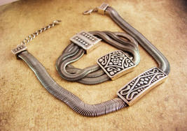 Black Etruscan style serpentine necklace set - Gothic snake Bracelet - Vintage c - £114.56 GBP