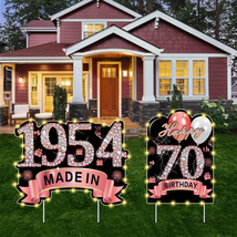 Rose Gold 70Th Birthday Yard Sign Decoration 2Pcs with String Lights for Women,H - £18.46 GBP